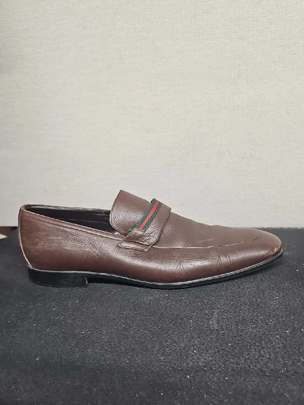 GUCCI WEB STRIPE BROWN LEATHER MENS LOAFERS BFPM-05-141